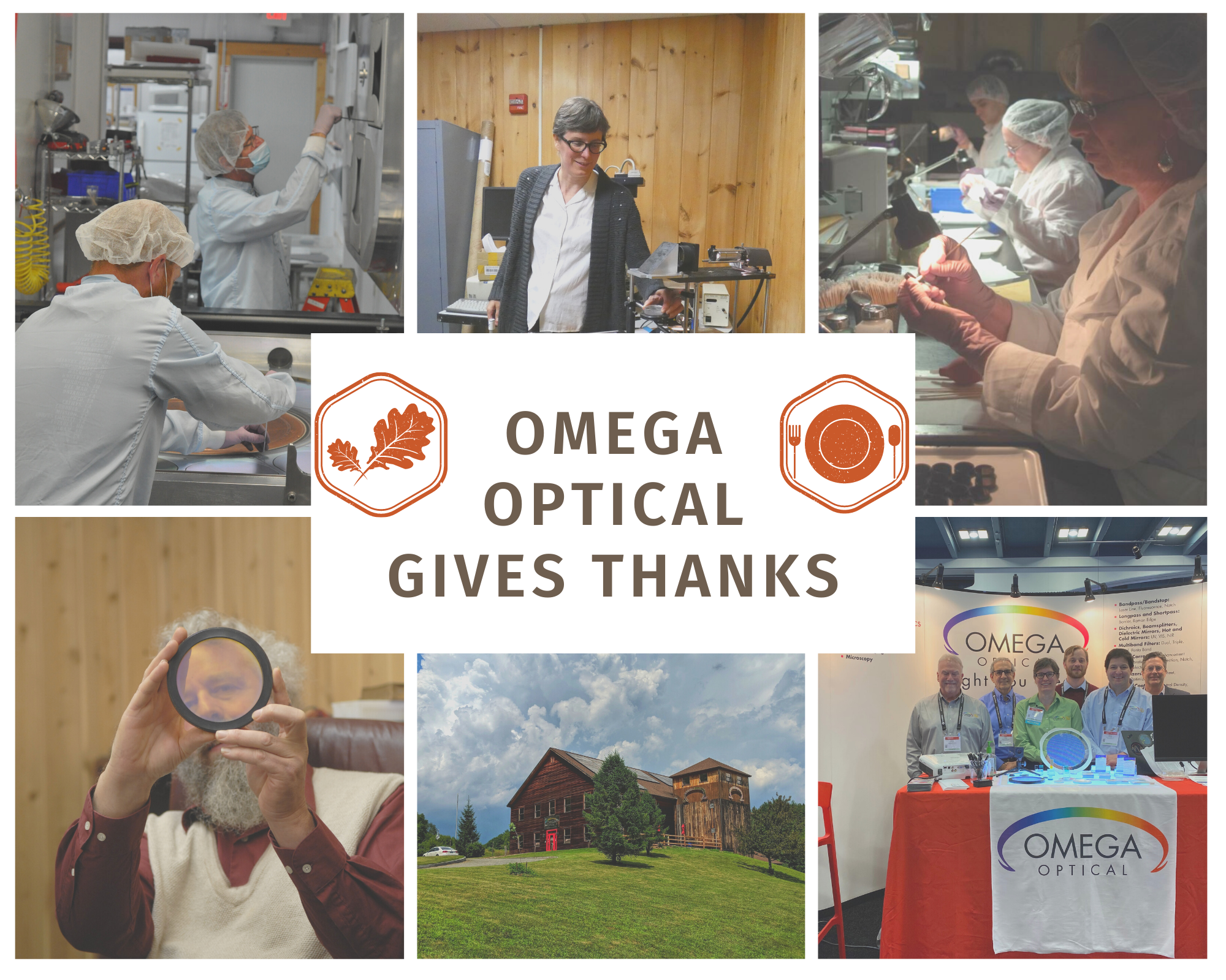 collage of omega optical employees for thanksgiving 